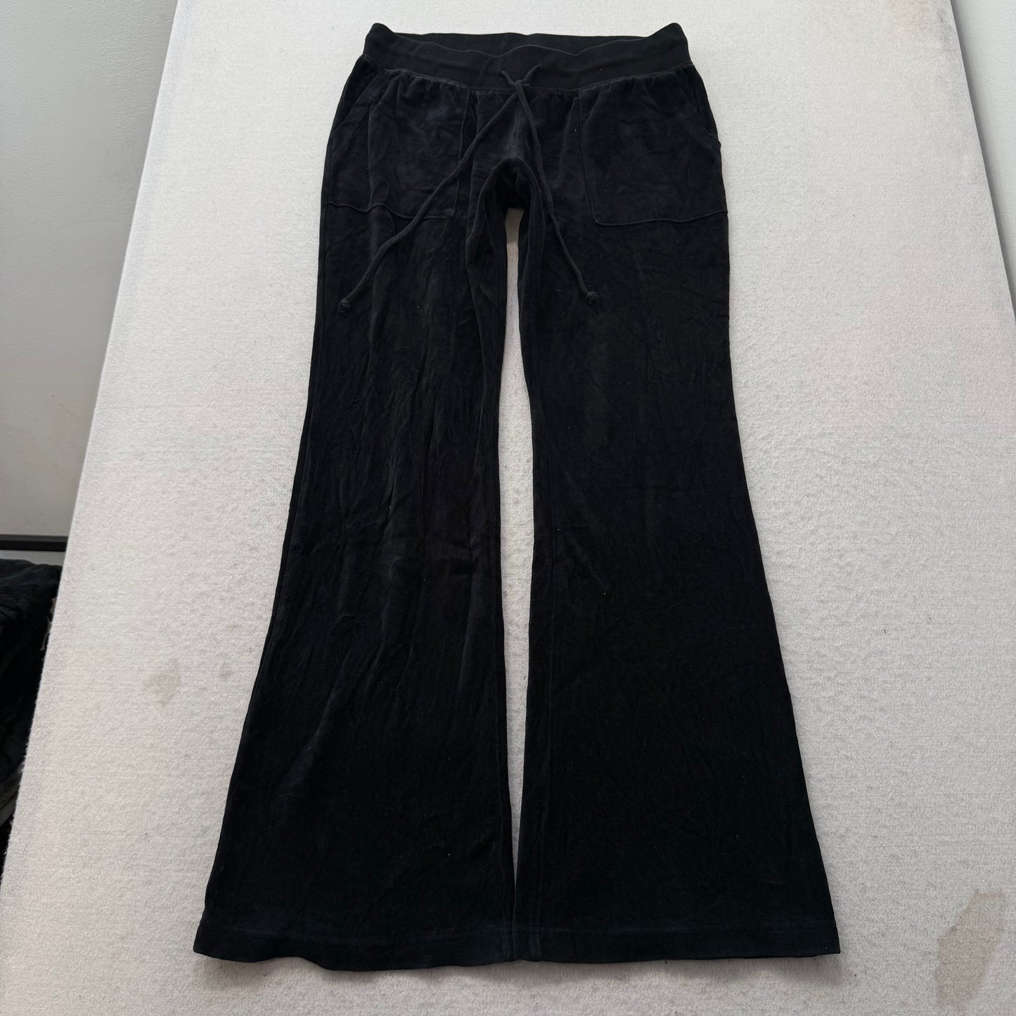 Vtg Juicy Couture Womens Black Velour Tracksuit Set Hoodie & Flare Pant Size M/L