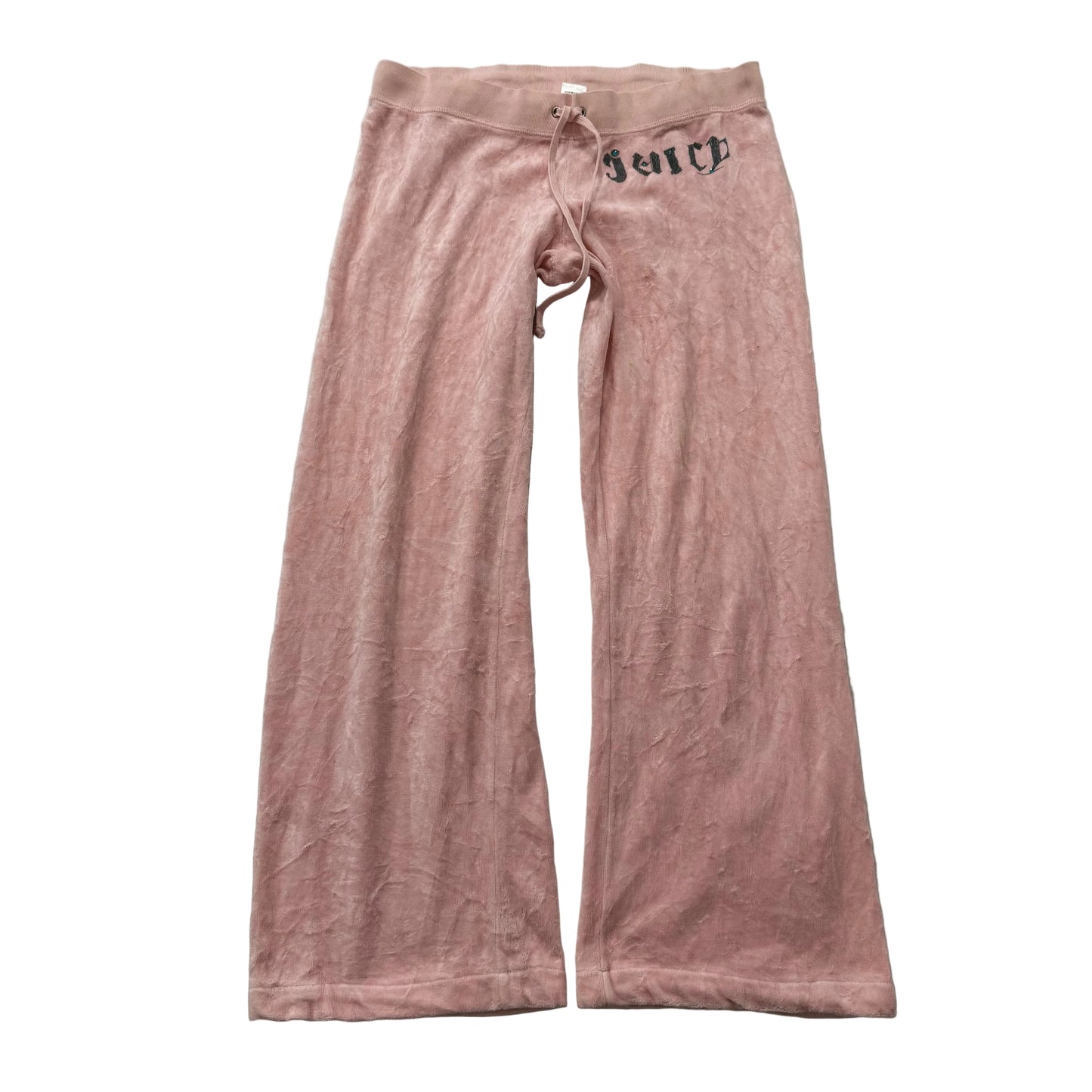 Vintage Juicy Couture Women's Pink Velour Flared Track Pant Low Rise Logo Size S