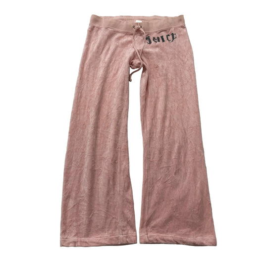 Vintage Juicy Couture Women's Pink Velour Flared Track Pant Low Rise Logo Size S
