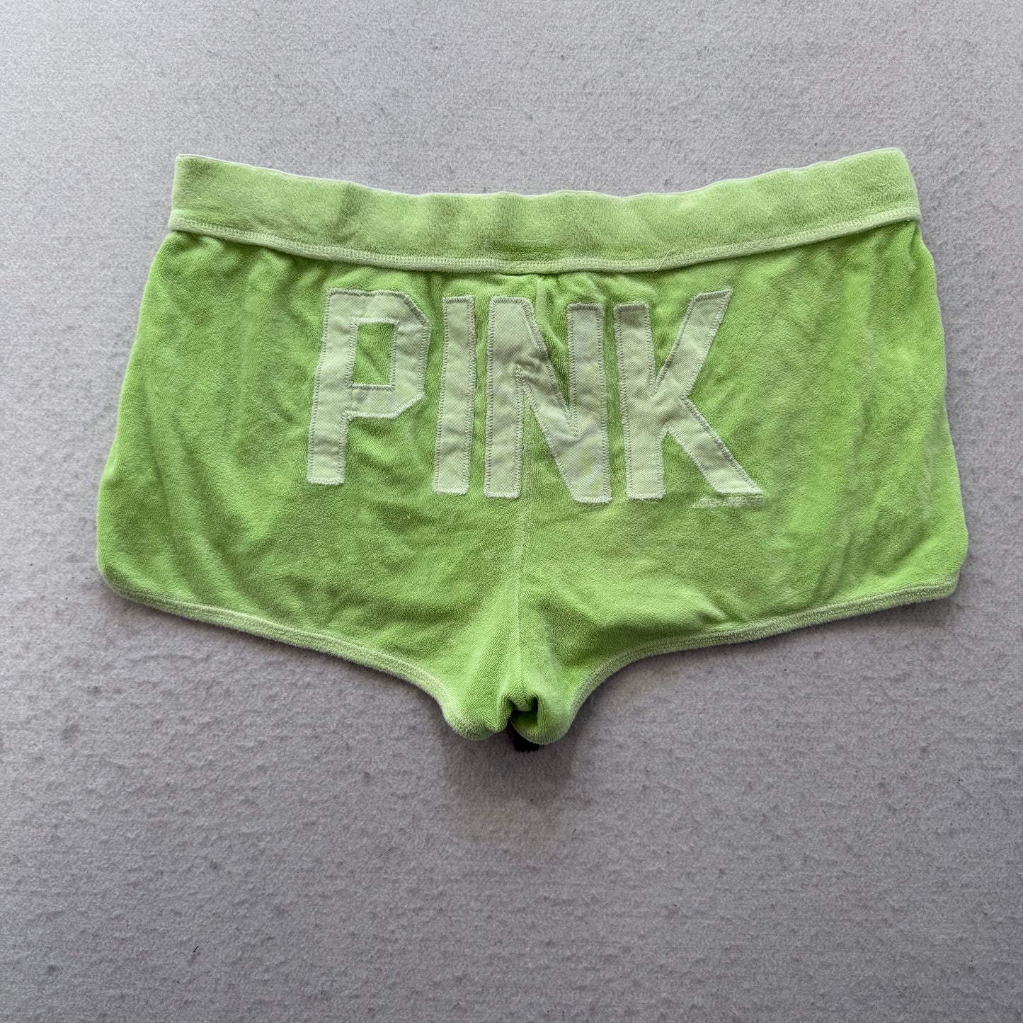 Victoria's Secret PINK #86 Women's Lime Green Terry Cloth Varsity Shorts Size L