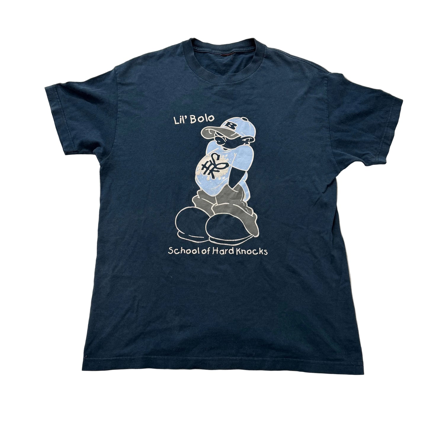 SOHK Men's Navy Blue Cotton T-Shirt Short Sleeves Streetwear Graphic Tee Size L