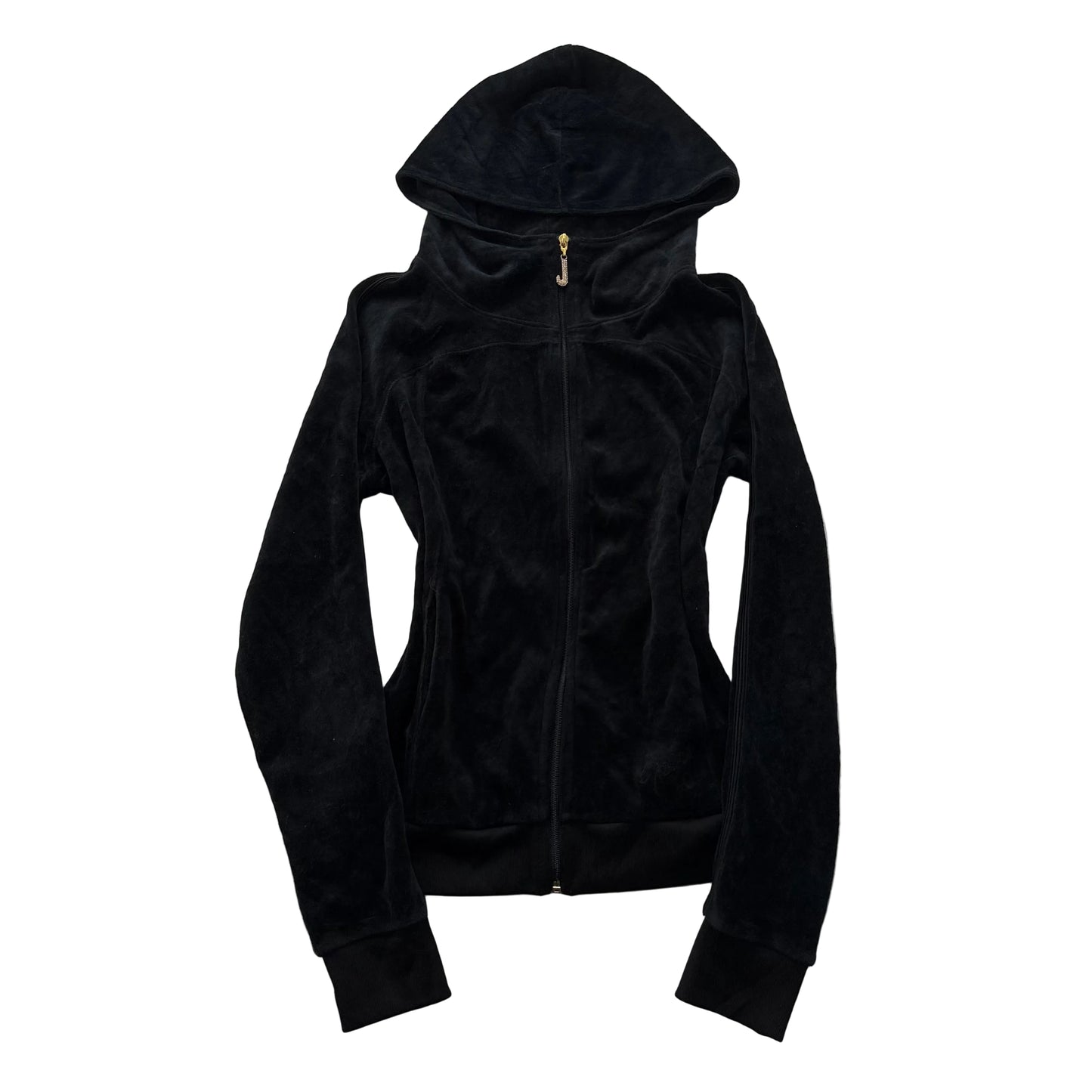Juicy Couture Women's Black Velour Zip-Up Hoodie Rhinestone Zipper Y2k Size XS