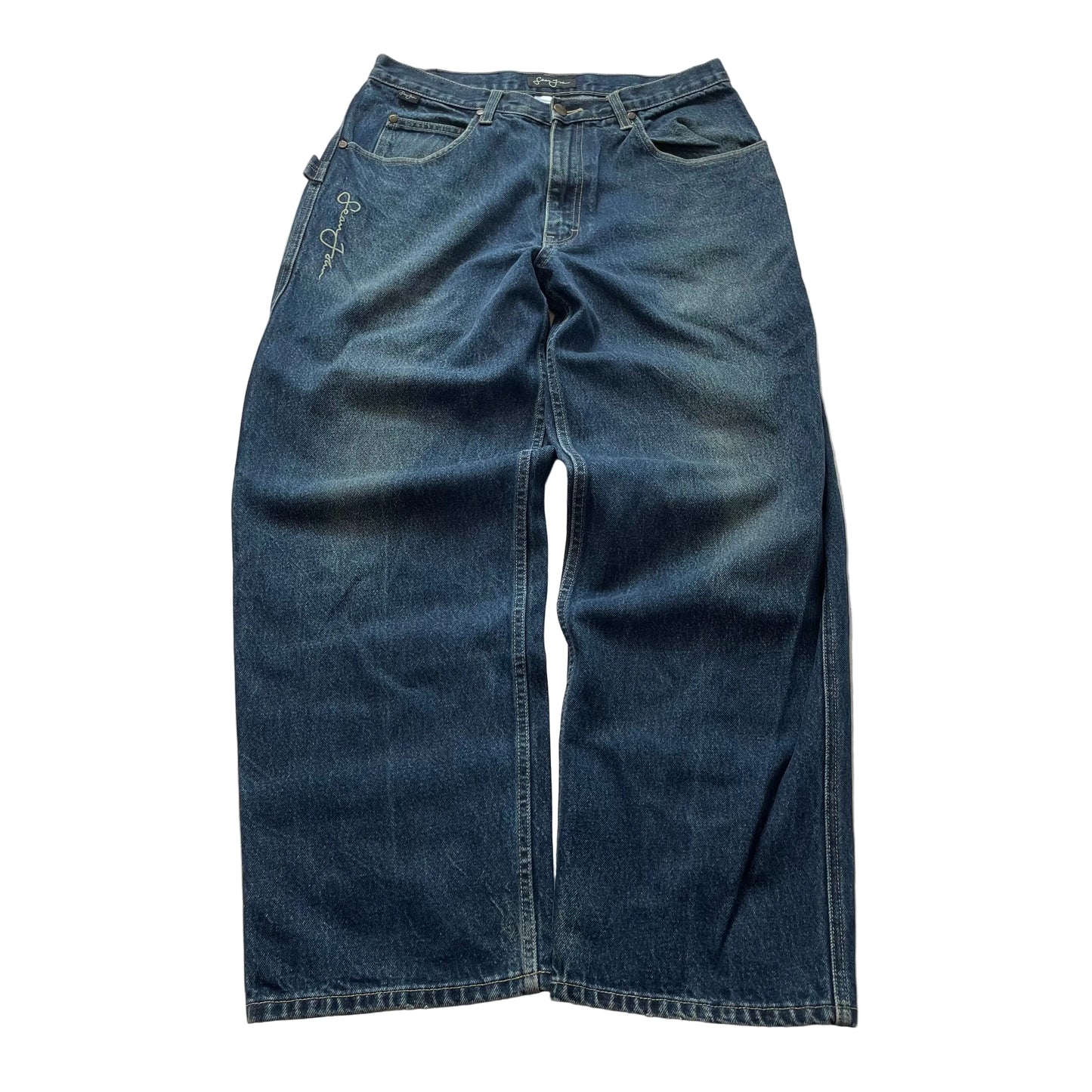 Sean John Men's Blue Denim Wide Leg Baggy Jeans Streetwear Loose Fit Y2k Size 34