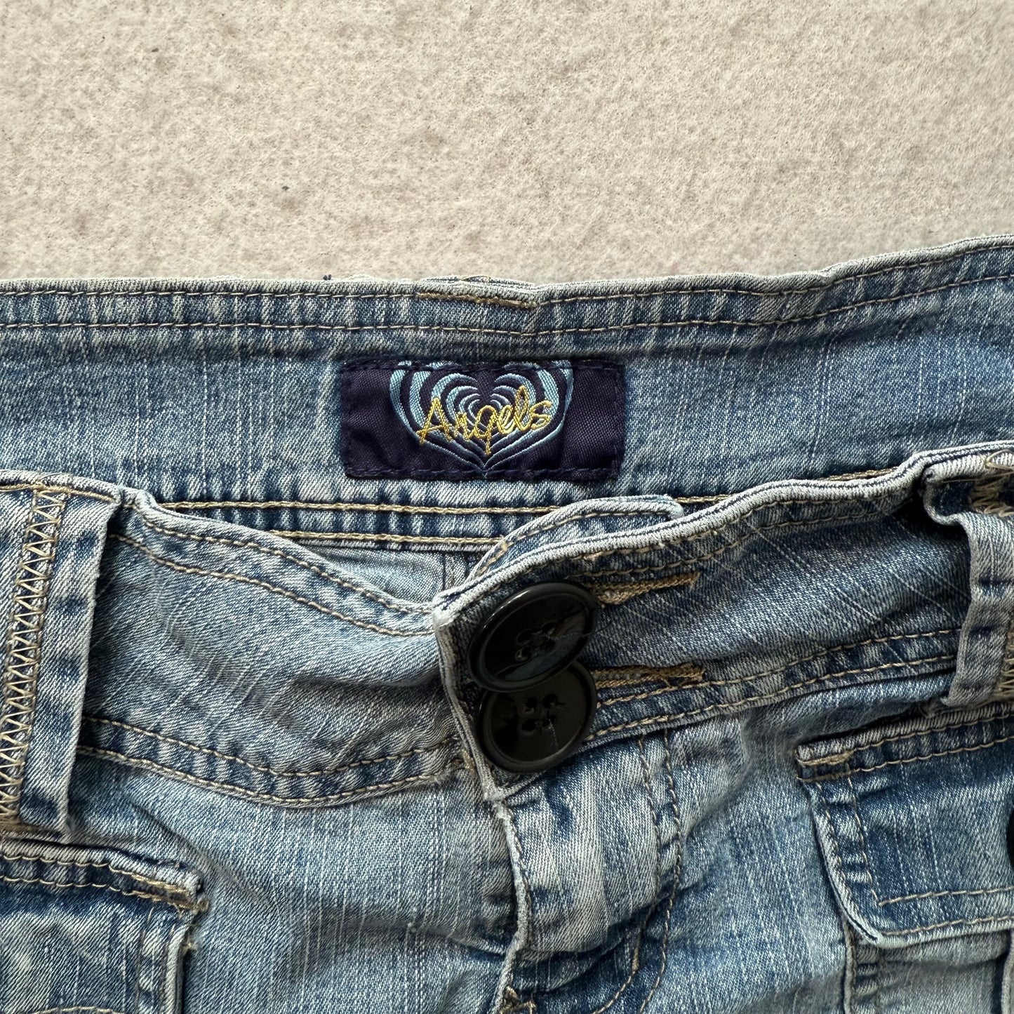 Vintage Angels Women's Blue Denim Low Rise Micro Mini Jeans Shorts Pocket Size 7