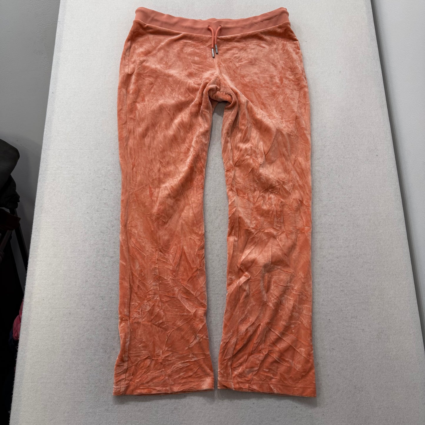 Juicy Couture Women's Coral Velour Flared Track Pant Rhinestones Logo Y2K Size L