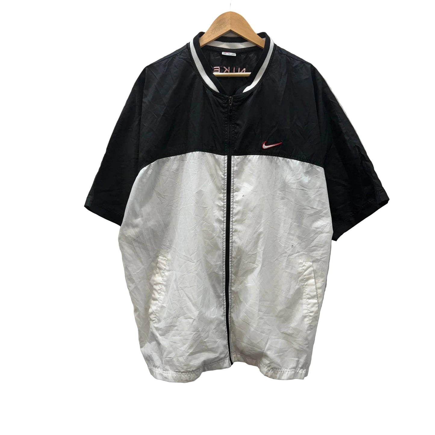 Nike Men's Black White Full Zip Windbreaker Track Jacket Short Sleeves Size XL