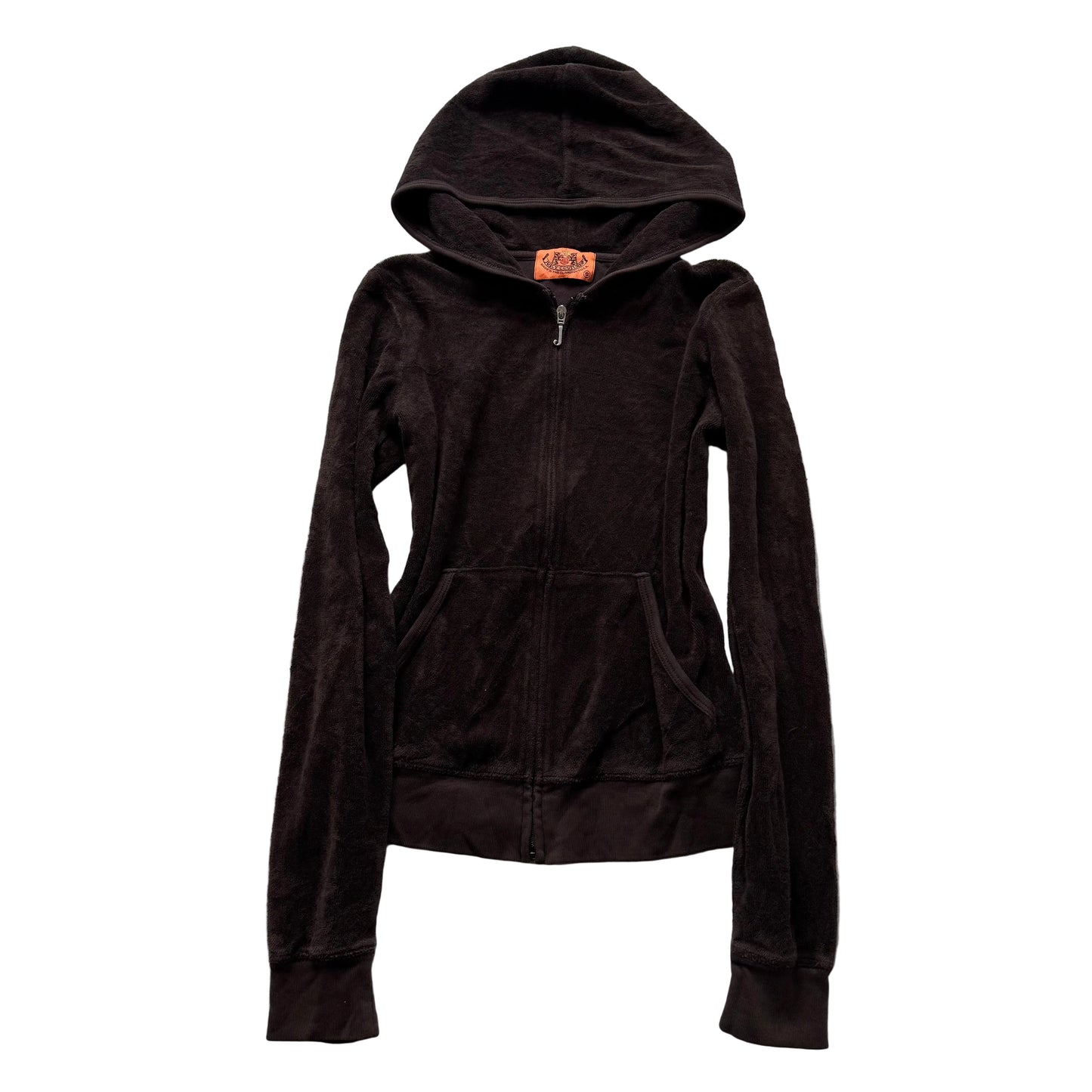 2003 Vtg Juicy Couture Womens Dark Brown Terry Cloth Zip-Up Hoodie Pocket Size S