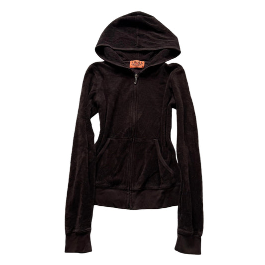 2003 Vtg Juicy Couture Womens Dark Brown Terry Cloth Zip-Up Hoodie Pocket Size S