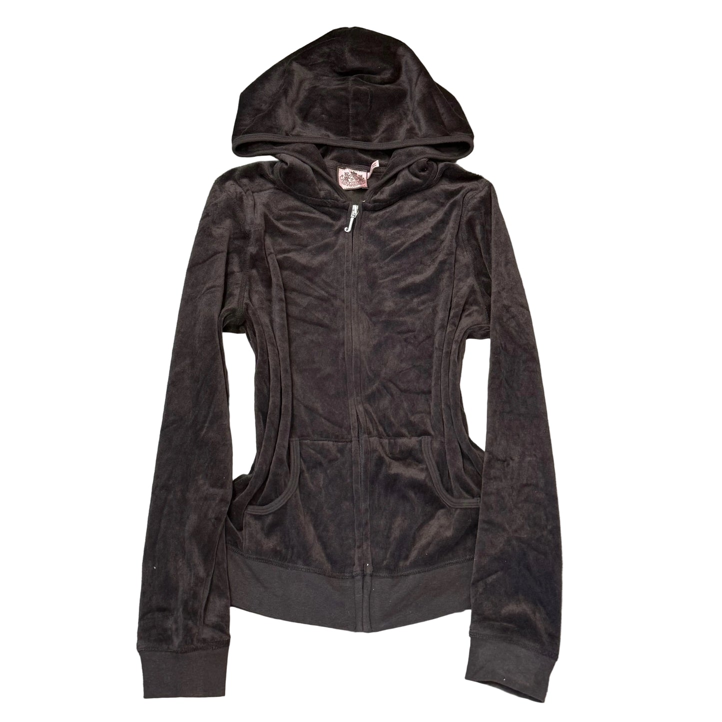 Vintage Juicy Couture Women's Dark Brown Velour Zip-Up Hoodie Loungewear Size L