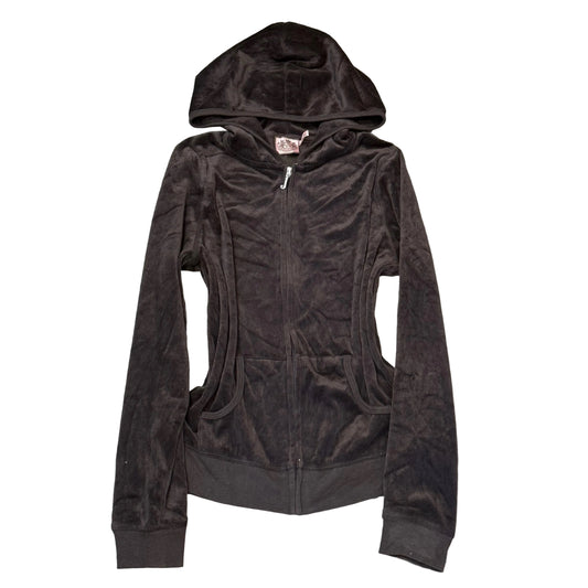 Vintage Juicy Couture Women's Dark Brown Velour Zip-Up Hoodie Loungewear Size L