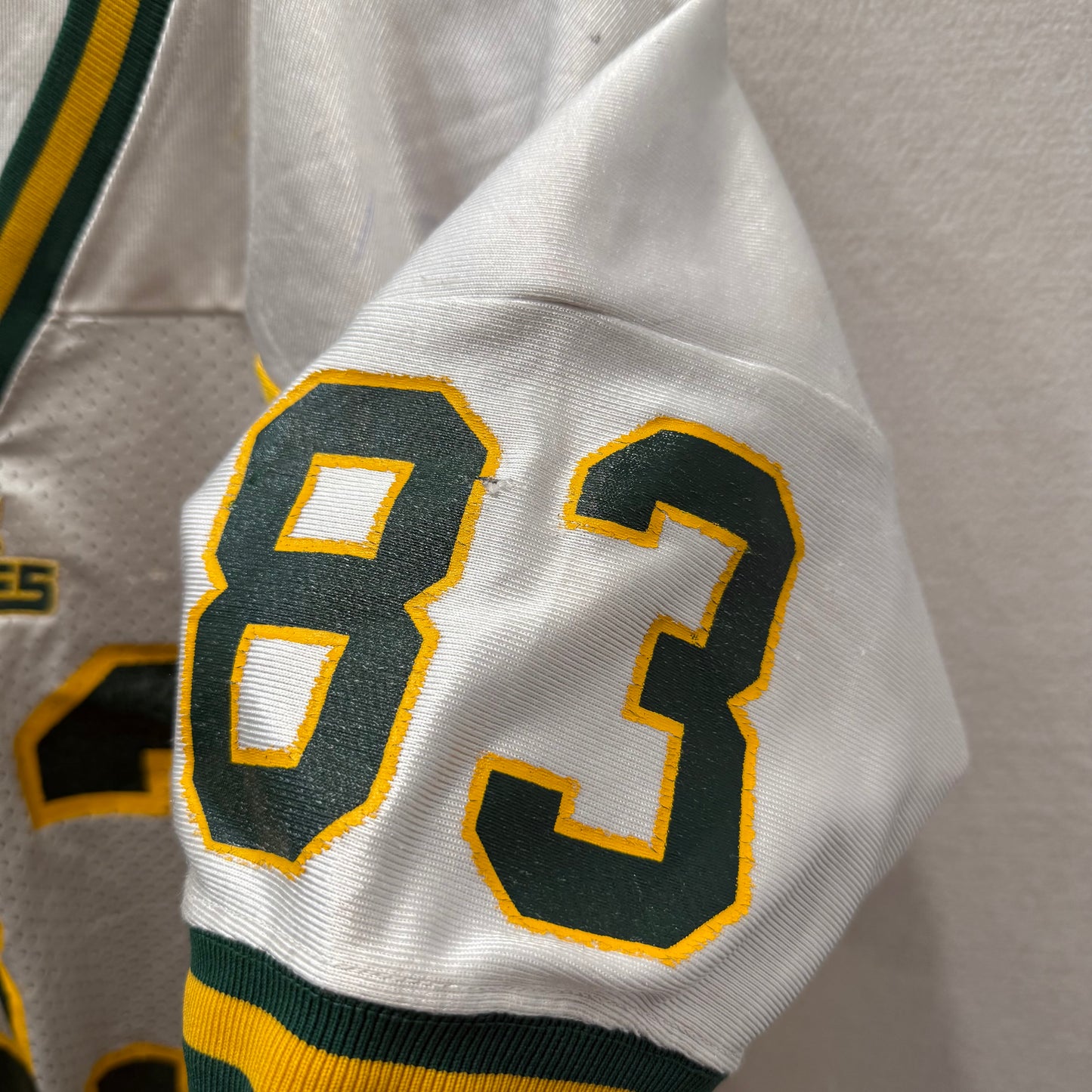 Russell Athletic White Green Yellow Football Jersey 83 Mesh Made in USA Size L