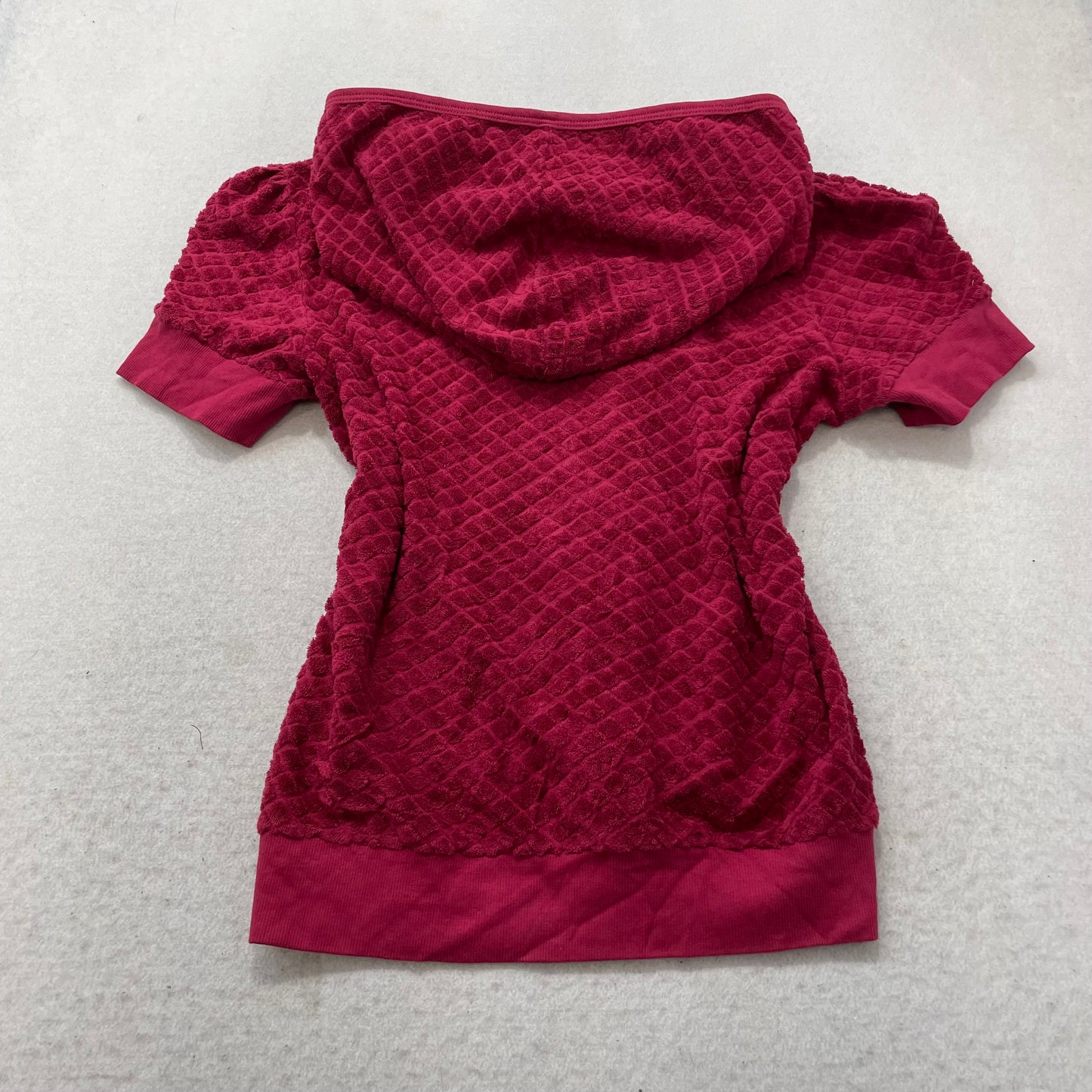 Juicy Couture Women's Maroon Terry Cloth Quilted Hoodie Short Sleeve Y2k Size XL