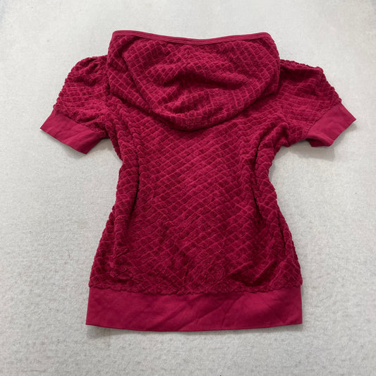 Juicy Couture Women's Maroon Terry Cloth Quilted Hoodie Short Sleeve Y2k Size XL