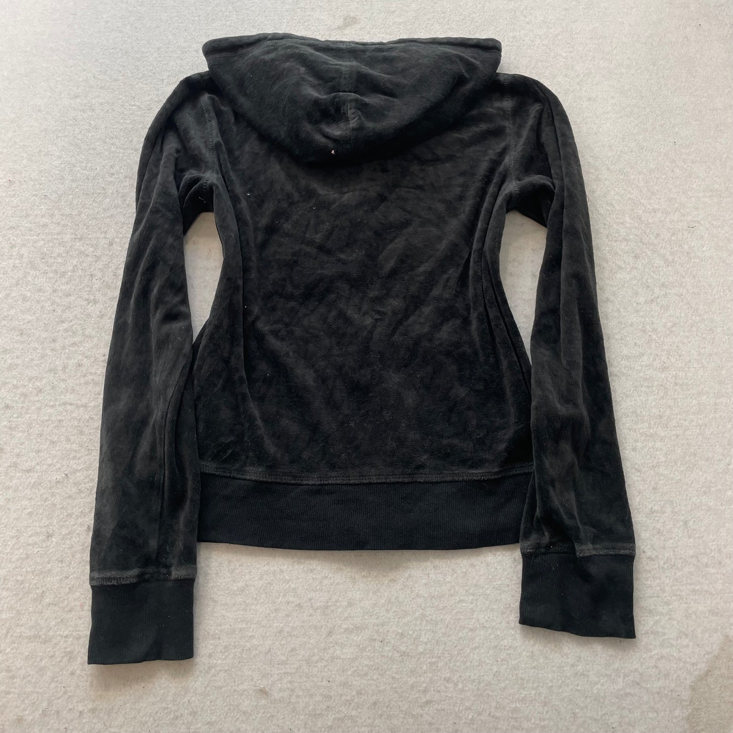 Juicy Couture Women's Jet Black Velour Full Zip Hoodie Pockets Loungewear Size M