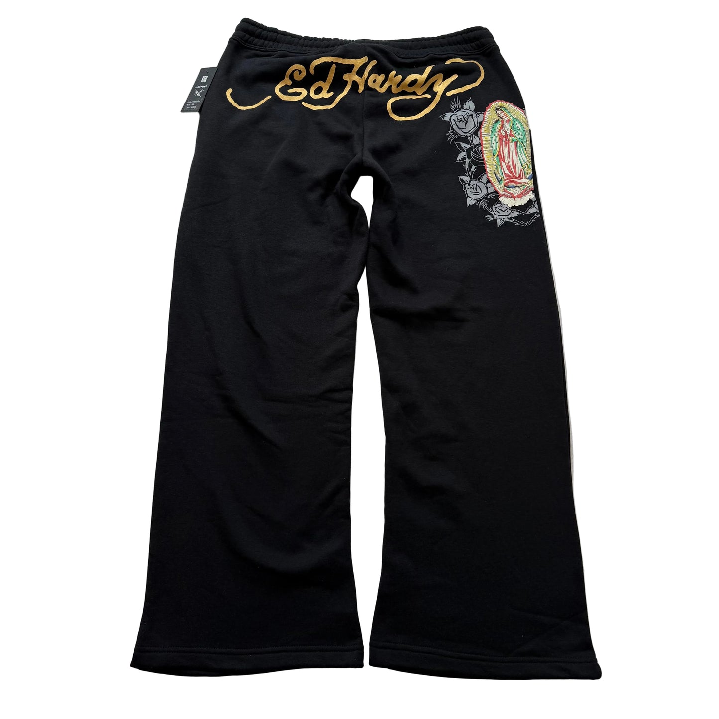 Ed Hardy Women's Black Wide Leg Track Pant Virgen de Guadalupe Graphic Size XL
