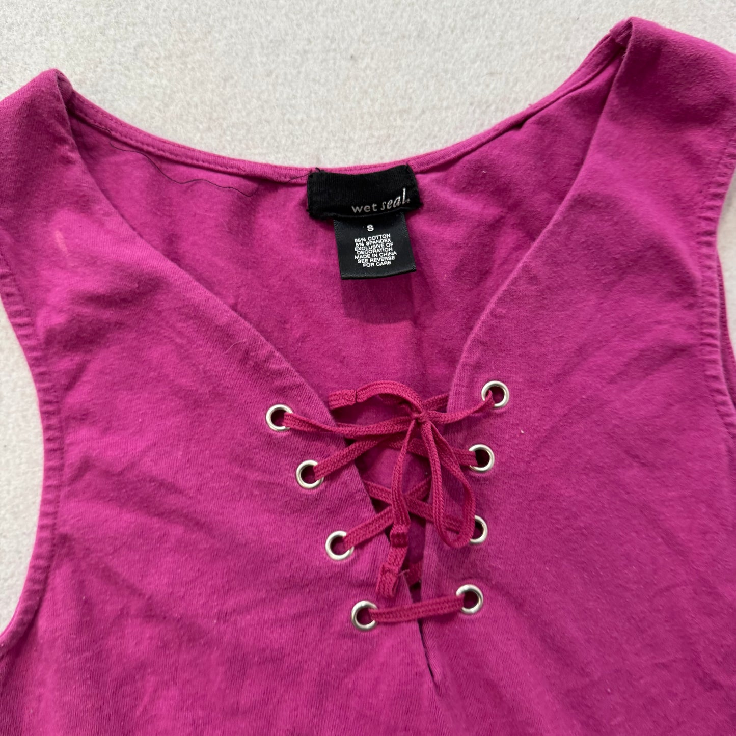 Wet Seal Women's Purple Lace Up V-Neck Tank Top Stretch Sleeveless Casual Size S