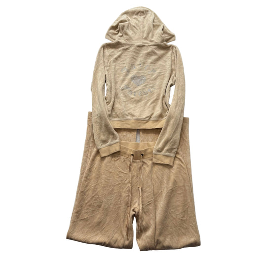 Juicy Couture Women's Beige Velour Tracksuit Set Hoodie & Flared Pant Size L/M
