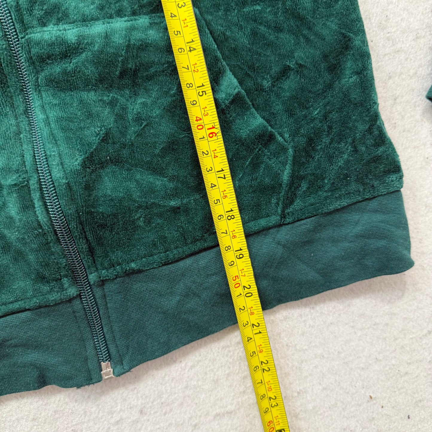 Vintage Juicy Couture Womens Dark Green Velour Zip Up Hoodie Graphic Logo Size S