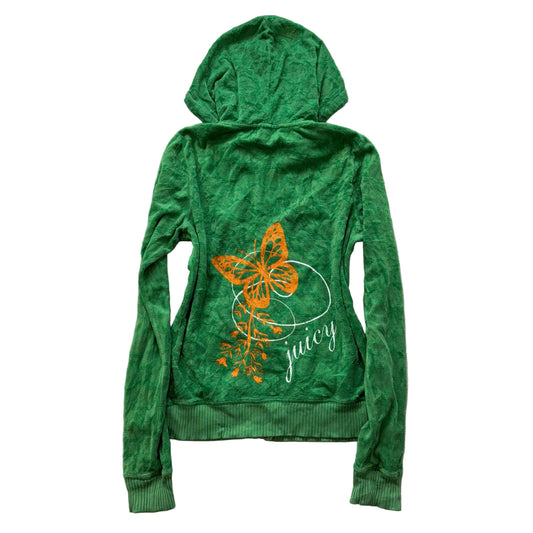 Juicy Couture Women's Kelly Green Velour Zip Up Hoodie Kangaroo Pockets Size M