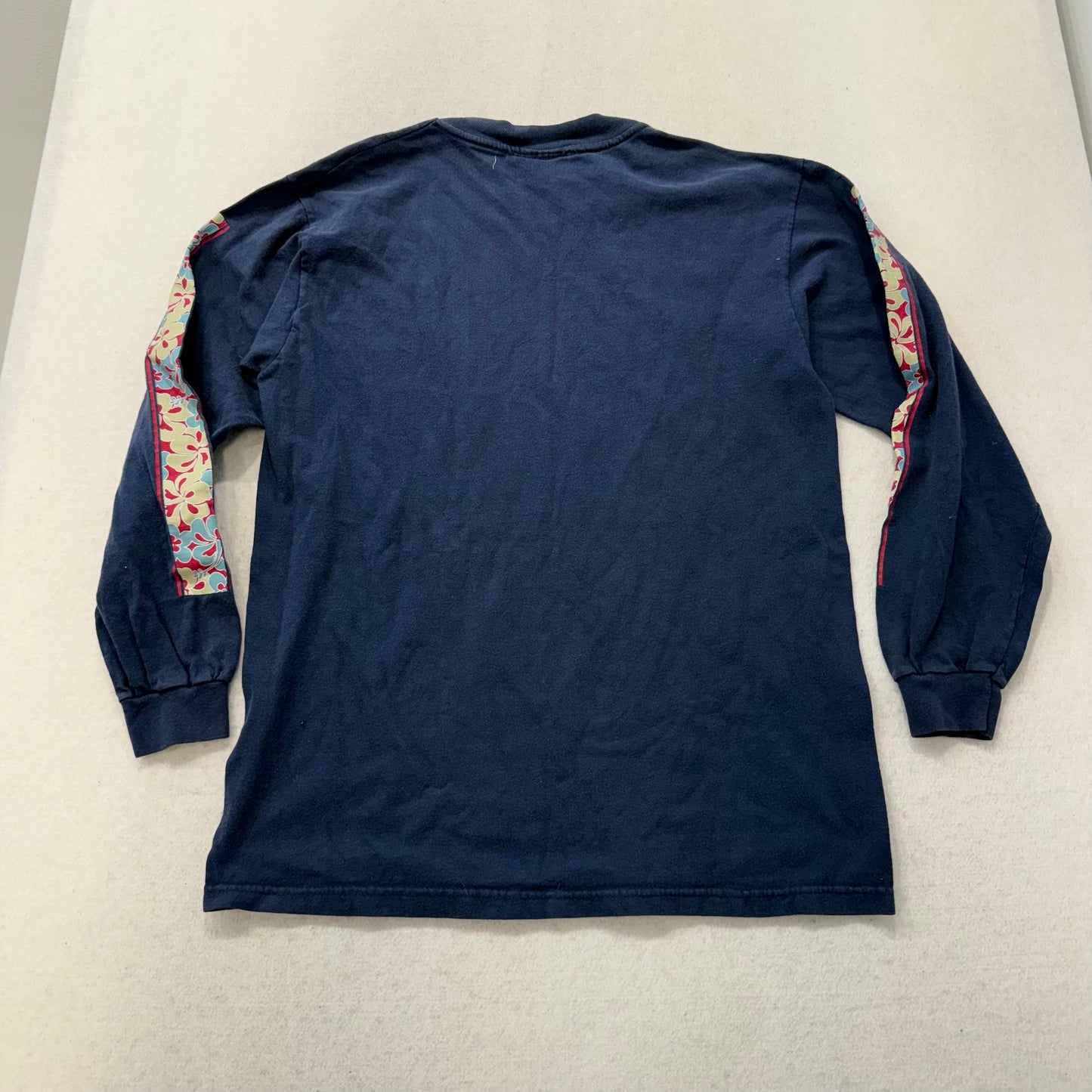 Local Motion Hawaiian Surfgear Navy Blue T-Shirt Floral Print Long Sleeve Size M