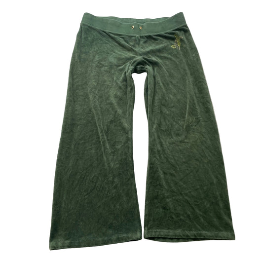 Juicy Couture Women's Olive Green Velour Flared Track Pant Drawstring Size XL