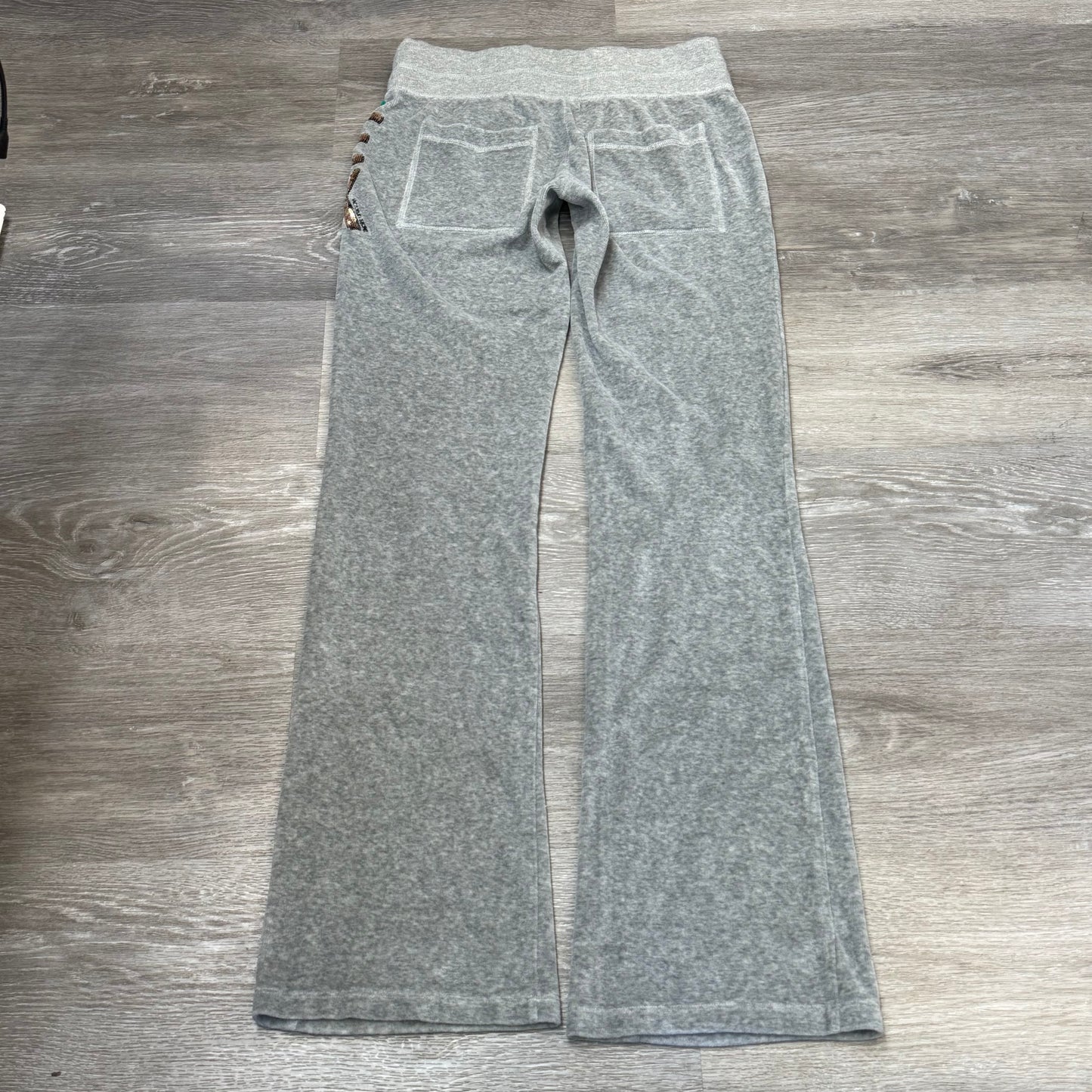 Victoria's Secret PINK Women's Gray Velour Flared Track Pant Sequin Logo Size XS