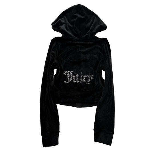Juicy Couture Women's Black Velour Full Zip Hoodie Rhinestones Logo Y2K Size S