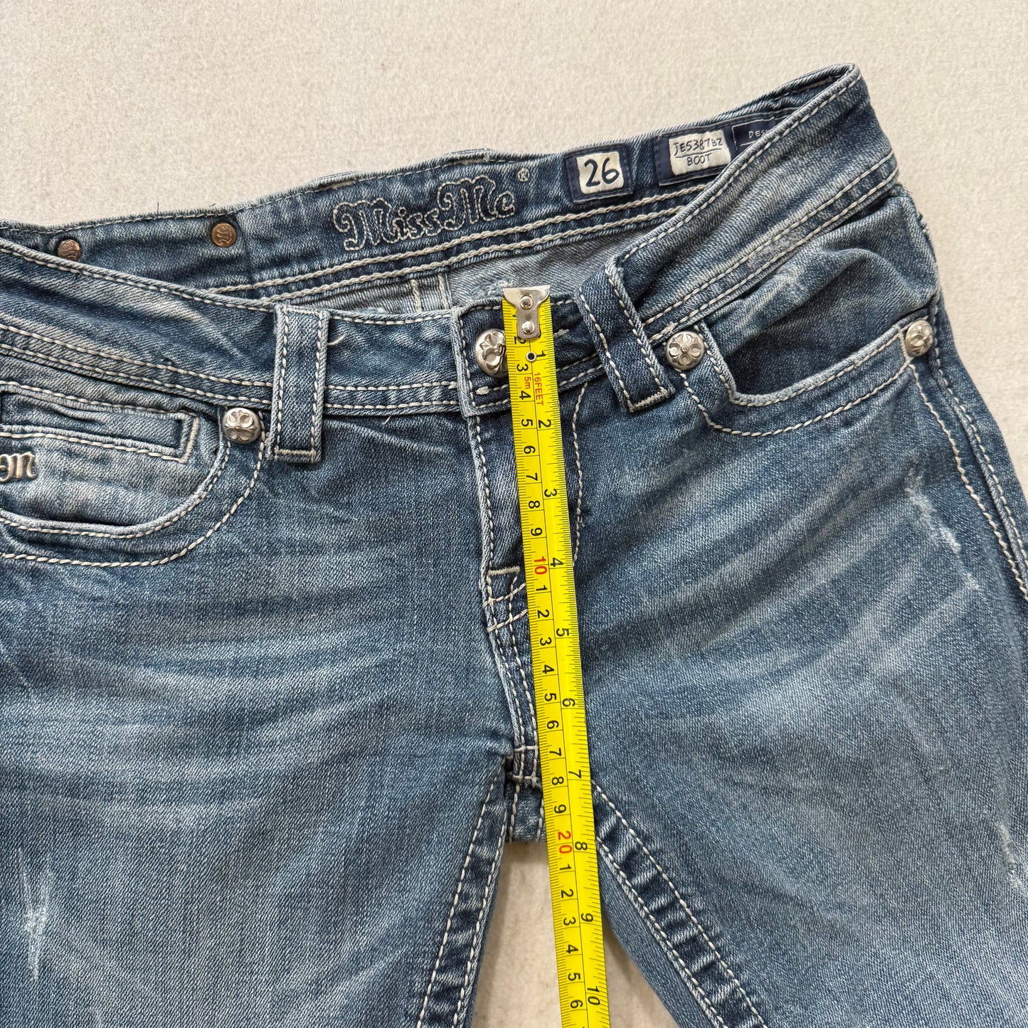 Miss Me Women's Blue Denim Bootcut Jeans Sequin Embellished Back Pocket Size 26