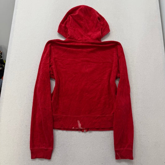 Baby Phat Women's Red Velour Zip Up Hoodie Rhinestones Logo Loungewear Size XL