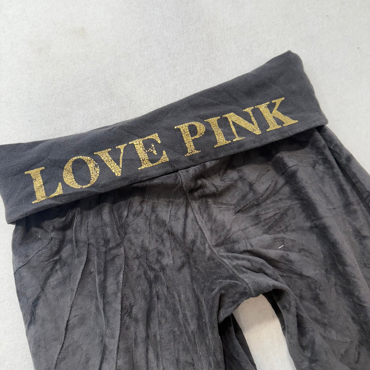 PINK Victoria Secret Womens Charcoal Velour Flare Track Pant Graphic Logo Size S