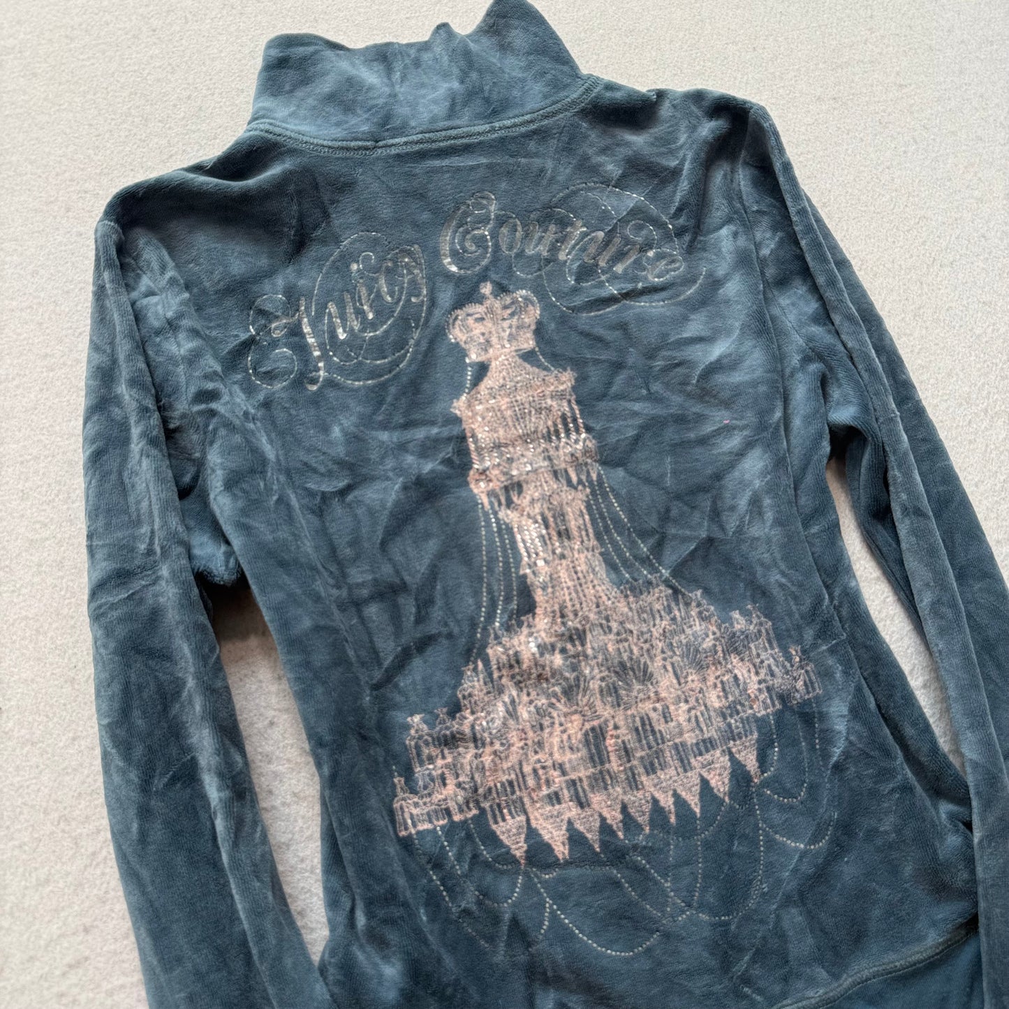 Juicy Couture Chandelier Women's Slate Blue Velour Zip-Up Track Jacket Size M
