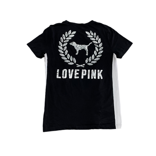 Vintage Victoria’s Secret PINK Black Contrast Tee with Sequin Back Logo Size S - Clean Curriculums 