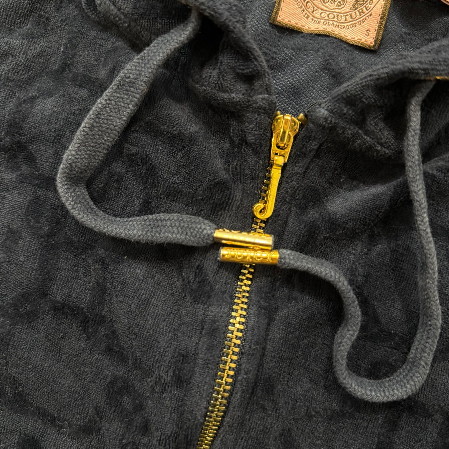 Vintage Juicy Couture Women Navy Terrycloth Butterfly Print Zip-Up Hoodie Size S