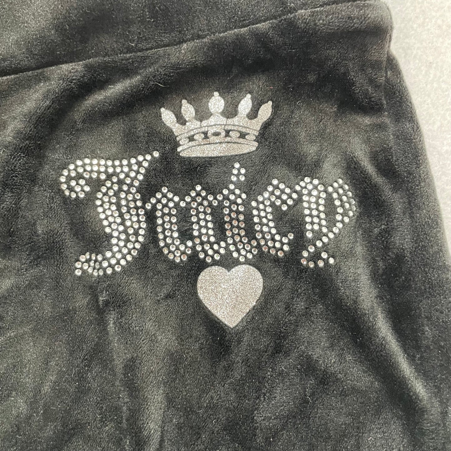 Juicy Couture Women's Black Velour Flared Track Pants Rhinestones Logo Size XL