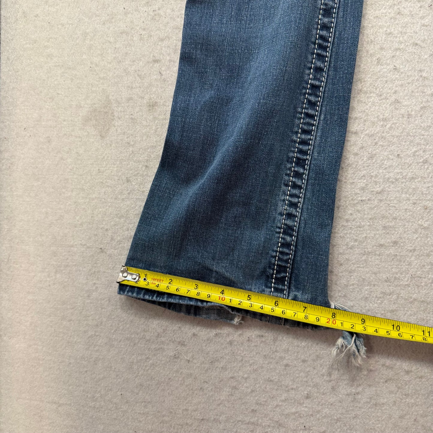 Miss Me Easy Boot Women Blue Bootcut Jeans Embellished Pocket Frayed Hem Size 25