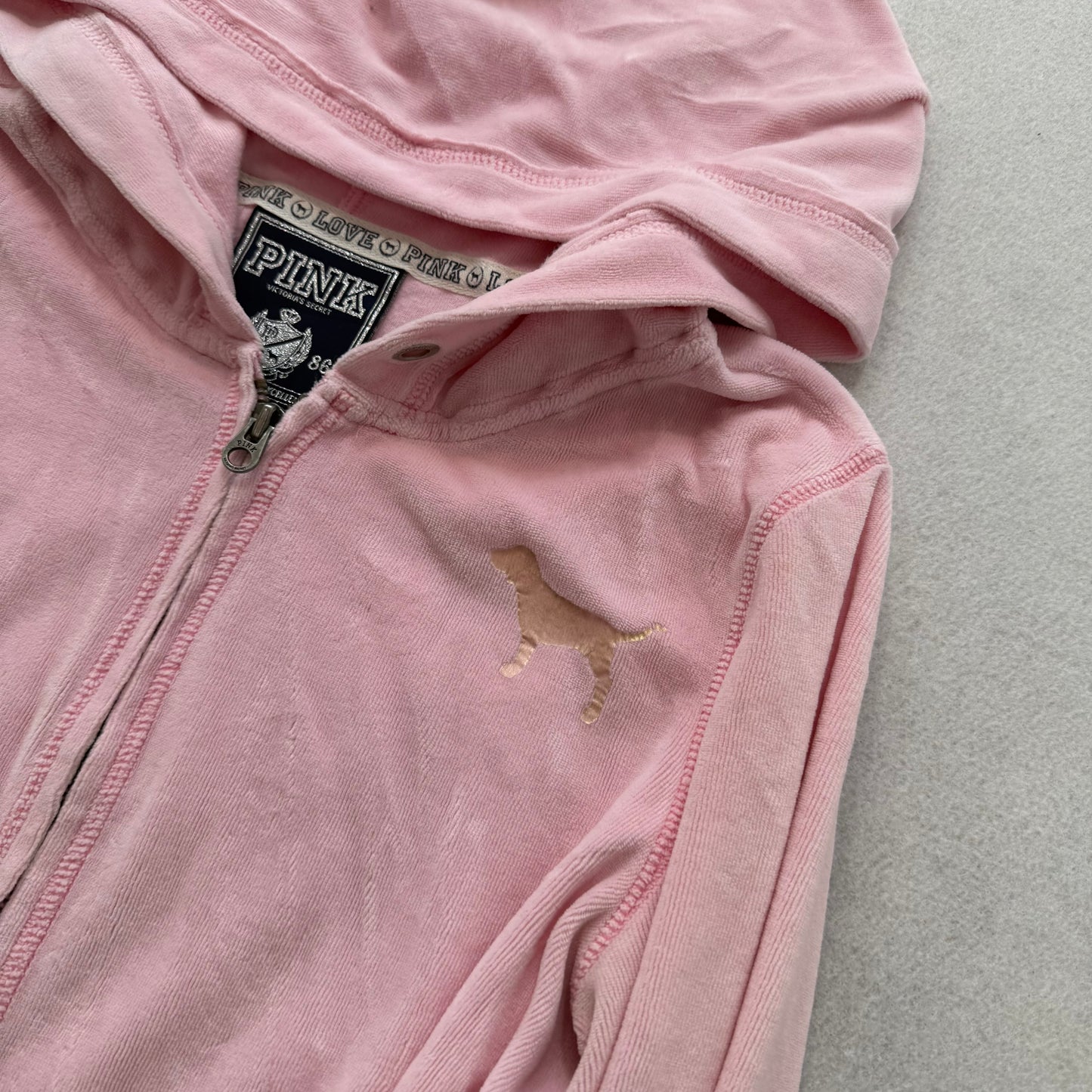 PINK Victoria's Secret Women's Light Pink Zip Up Hoodie Sequin Heart Logo Size M