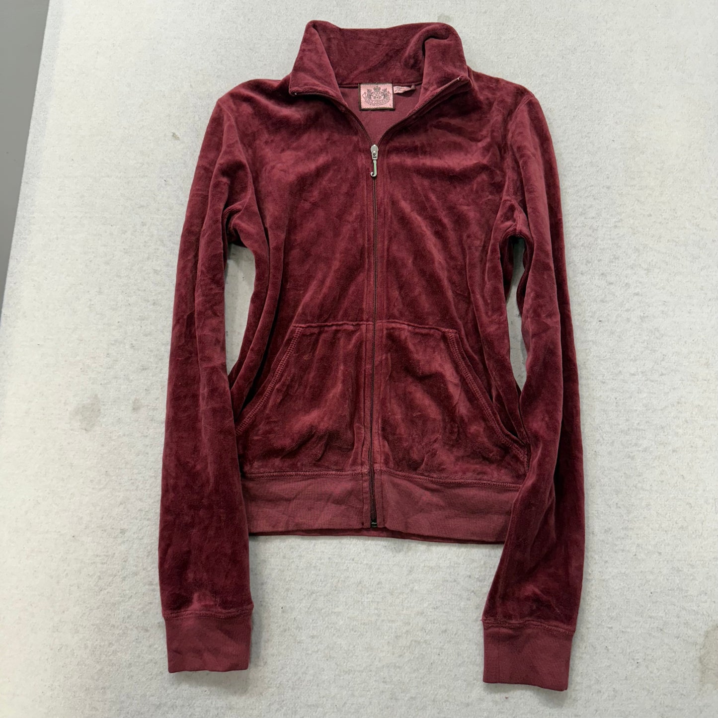 RARE Vtg Juicy Couture Queen of Couture Womens Maroon Velour Track Jacket Size L