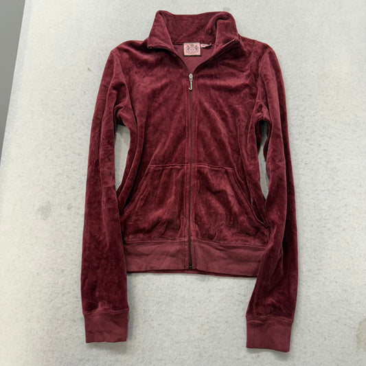 RARE Vtg Juicy Couture Queen of Couture Womens Maroon Velour Track Jacket Size L