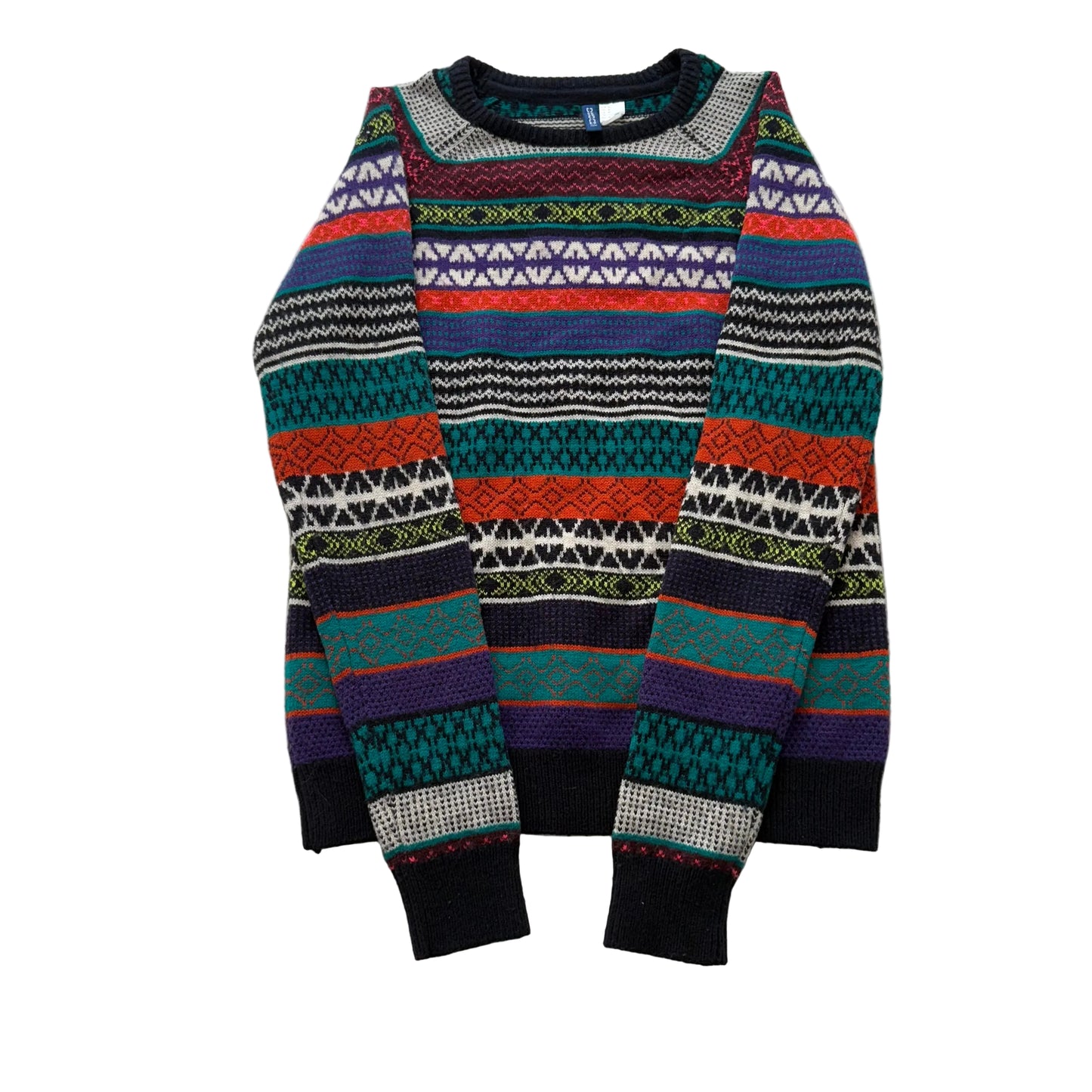 H&M Divided Women's Multicolor Ikat Print Knitted Sweater Isle Pattern Size M