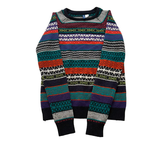 H&M Divided Women's Multicolor Ikat Print Knitted Sweater Isle Pattern Size M