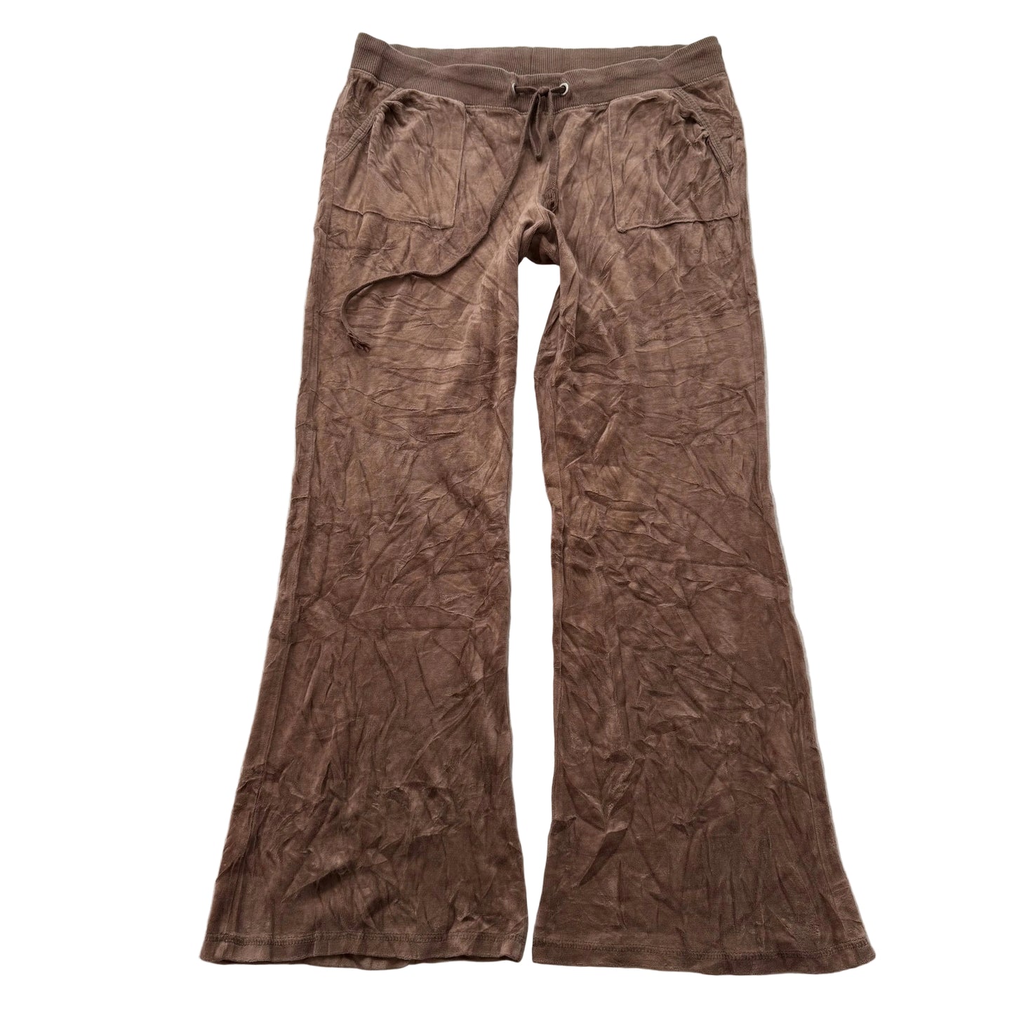 Juicy Couture Women's Muted Brown Velour Flared Track Pant Front Pockets Size XL