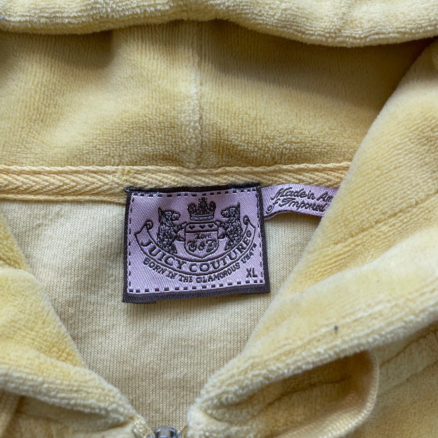 Juicy Couture Women's Yellow Velour Zip-Up Hoodie Drawstrings Pocket Y2K Size XL