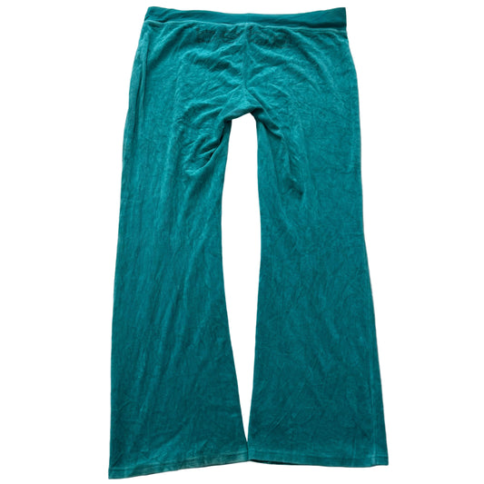 Bebe Women Turquoise Velour Flared Track Pants Rhinestone Logo Loungewear Size L