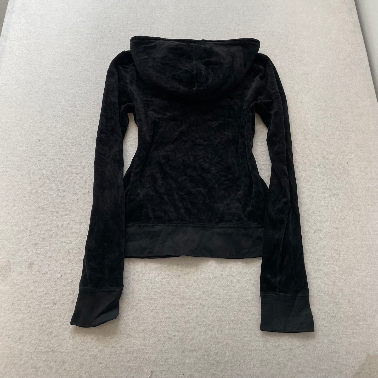 Juicy Couture Women's Jet Black Velour Full Zip Hoodie Pockets Streetwear Size M