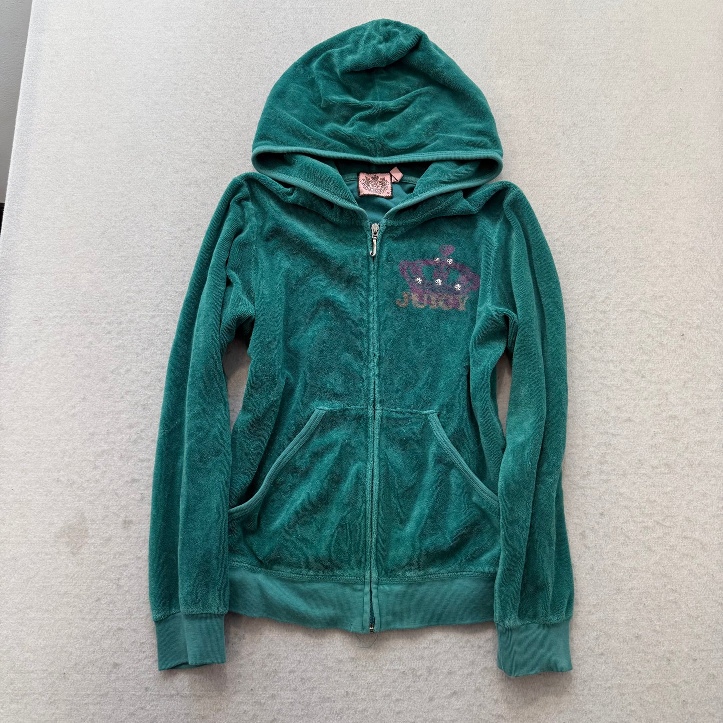 Juicy Couture Women's Blue-Green Terry cloth Tracksuit Set Hoodie & Pant Size 12