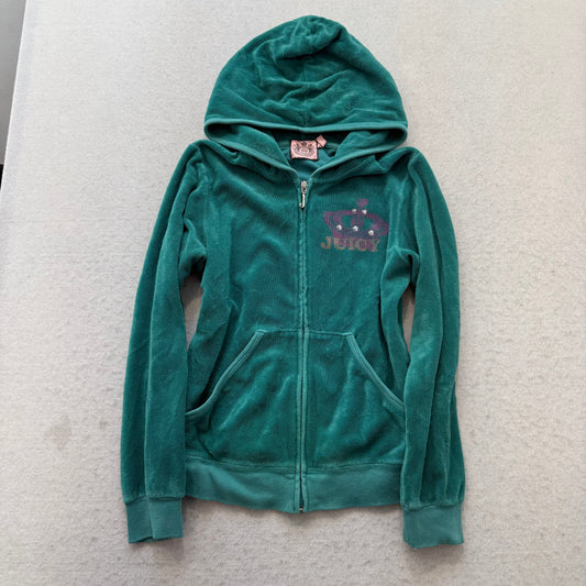 Juicy Couture Women's Blue-Green Terry cloth Tracksuit Set Hoodie & Pant Size 12