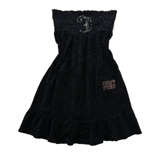 RARE Juicy Couture Juicy Prep Women Black Terry Cloth Smocked Tube Dress Size XL