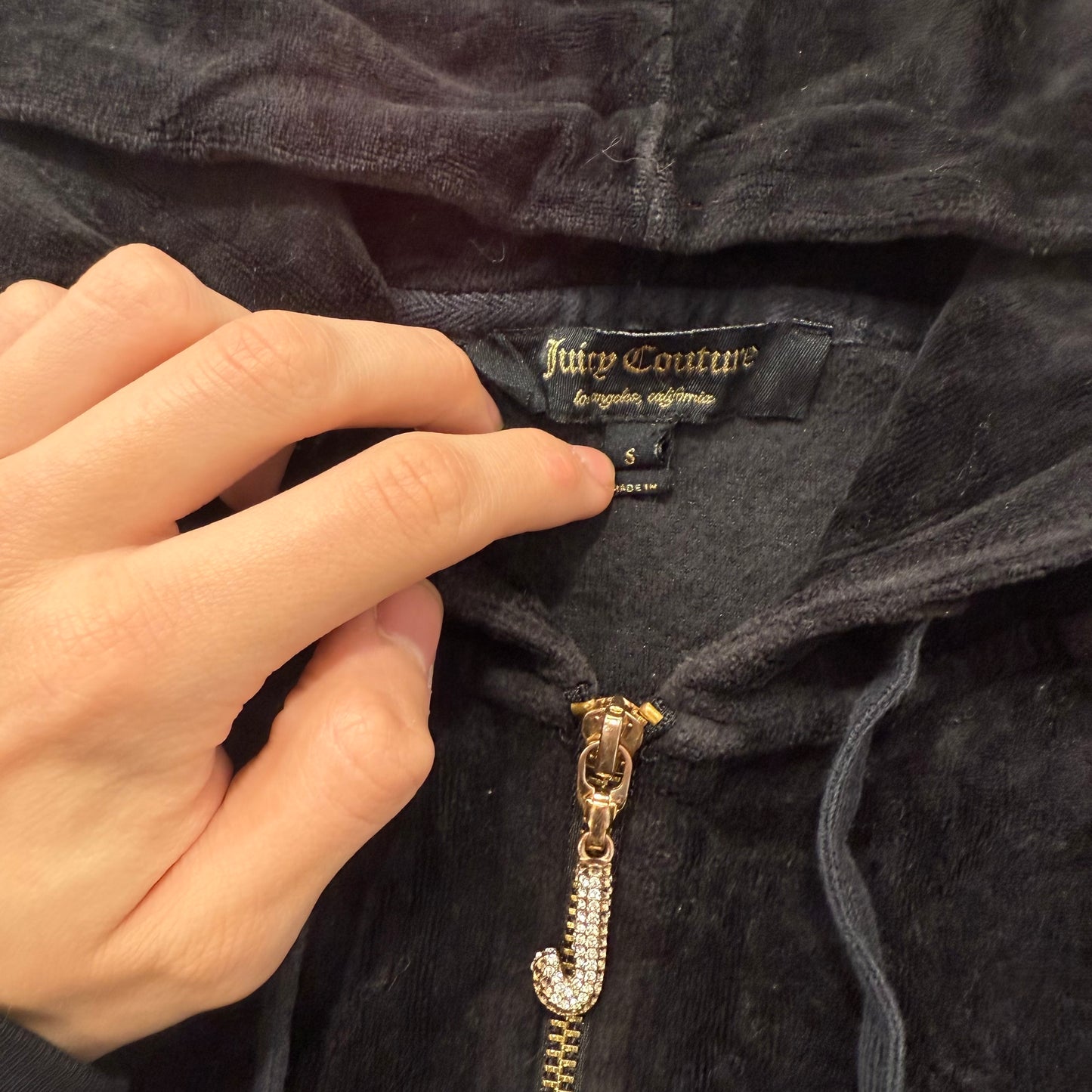 Juicy Couture Women's Black Velour Full Zip Hoodie Pockets Loungewear Y2k Size S