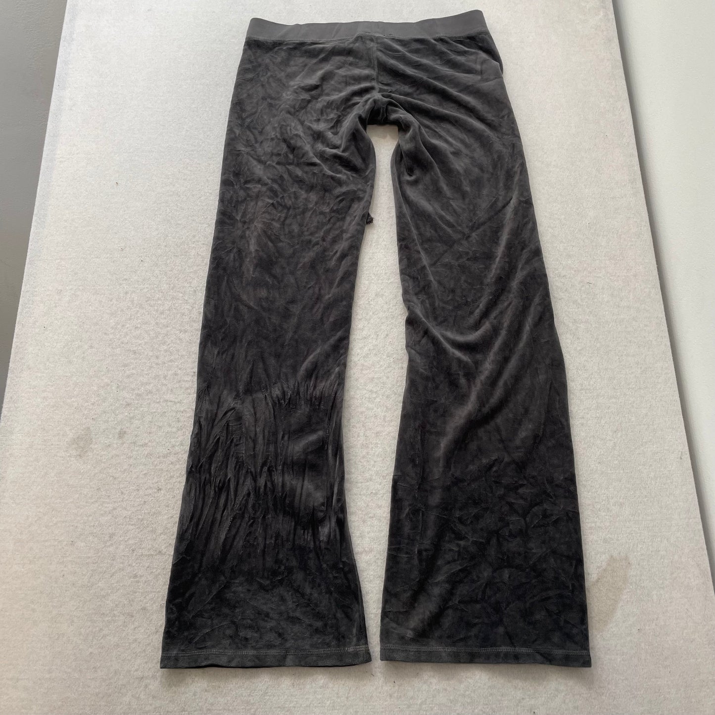 Juicy Couture Women Deep Charcoal Velour Flare Track Pant Rhinestone Logo Size M
