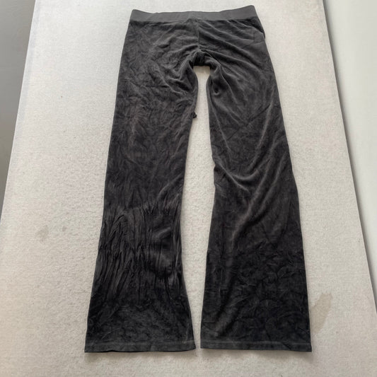 Juicy Couture Women Deep Charcoal Velour Flare Track Pant Rhinestone Logo Size M